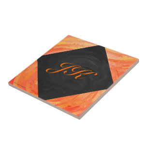 Fire Sjö Orange och Black Monogram Kakelplatta