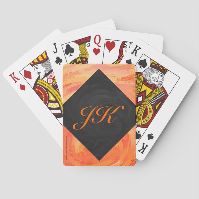 Fire Sjö Orange och Black Monogram Kortlek (Baksidan)