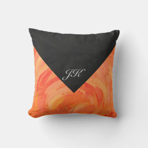 Fire Sjö Orange och Black Monogram Kudde