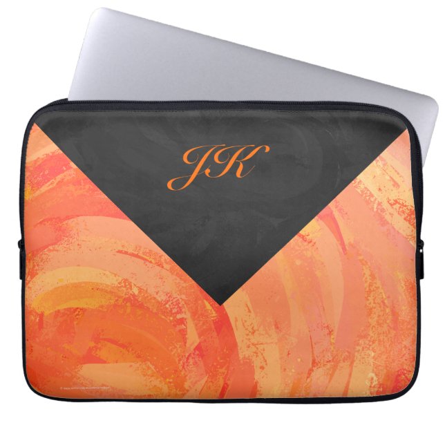Fire Sjö Orange och Black Monogram Laptop Sleeve (Framsidan)