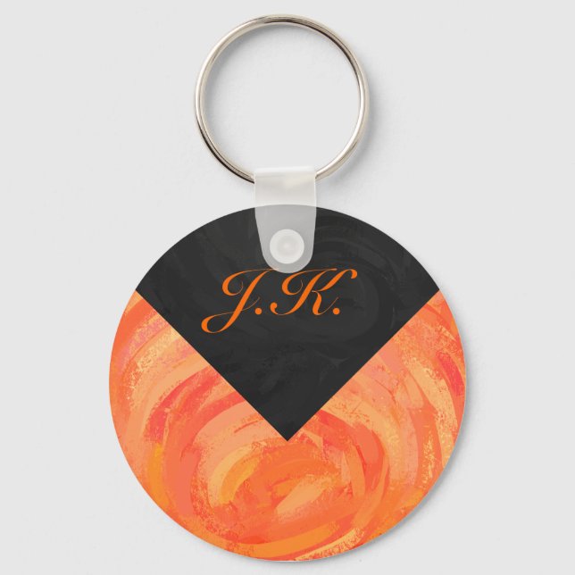 Fire Sjö Orange och Black Monogram Nyckelring (Framsida)