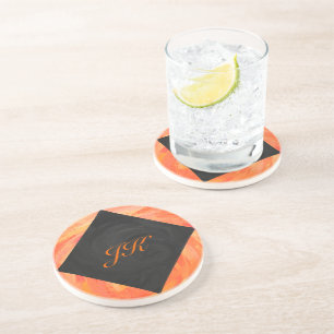Fire Sjö Orange och Black Monogram Underlägg Sandsten