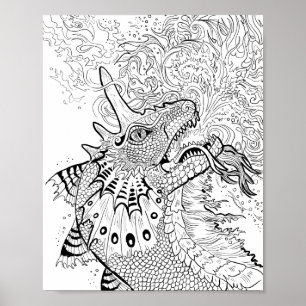 Fire Spitter Dragon Lineart Färg din egen Poster