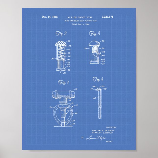 Fire Sprinkler Head 1965 Patent Art - Blueprint Poster (Framsidan)
