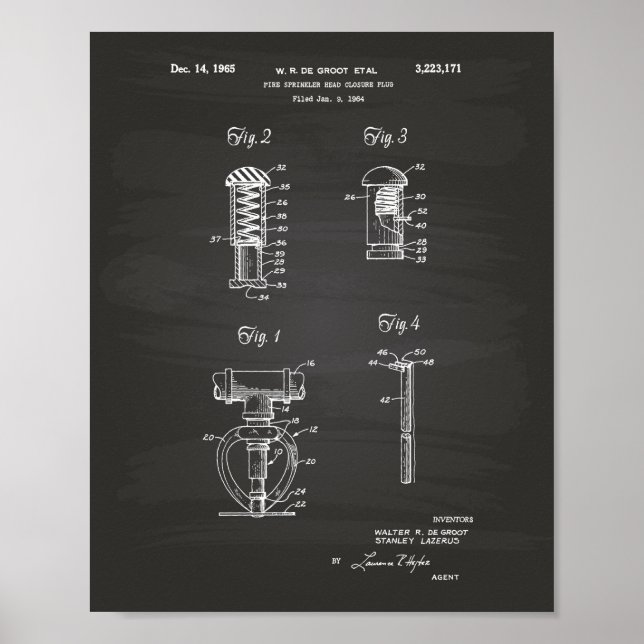 Fire Sprinkler Head 1965 Patent Art - Chalkboard Poster (Framsidan)