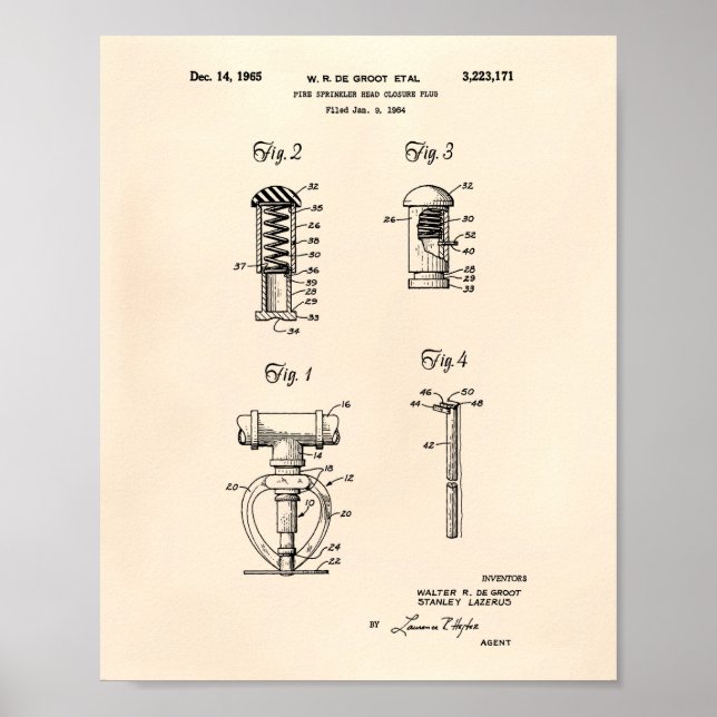 Fire Sprinkler Head 1965 Patent Art - Old Peper Poster (Framsidan)