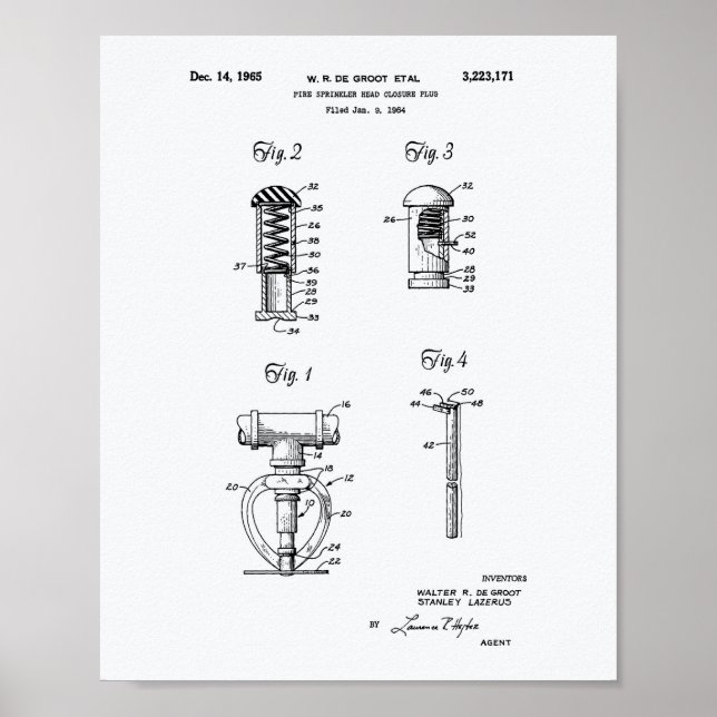 Fire Sprinkler Head 1965 Patent Art - White Papper Poster (Framsidan)