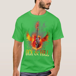 Fire Sten Roll Music Guitar Vingar för kvinnor i M T Shirt