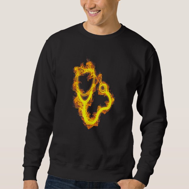 Fire Stethoscope Flames Doktor Care Nurse Lång Ärmad Tröja (Framsida)