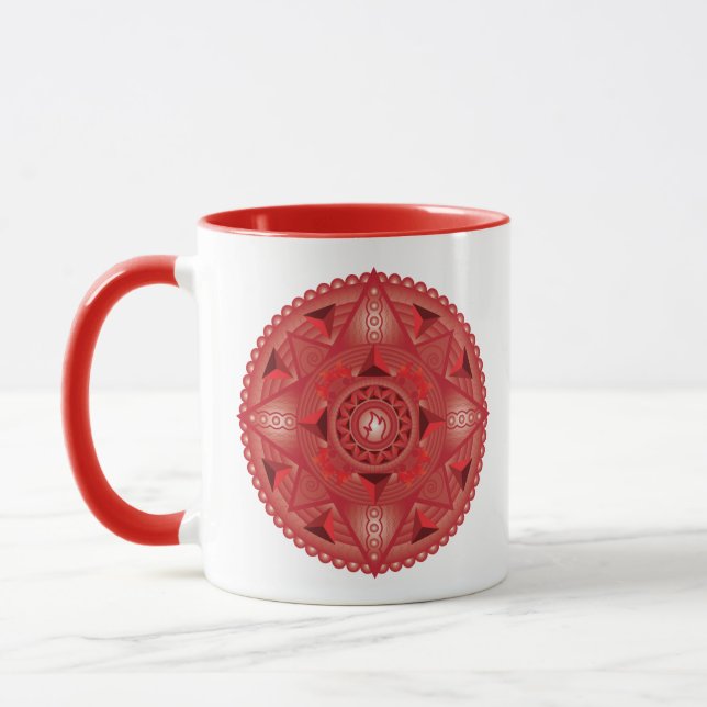 Fire Tetrahedron Red Mandala två Tone Mugg (Vänster)