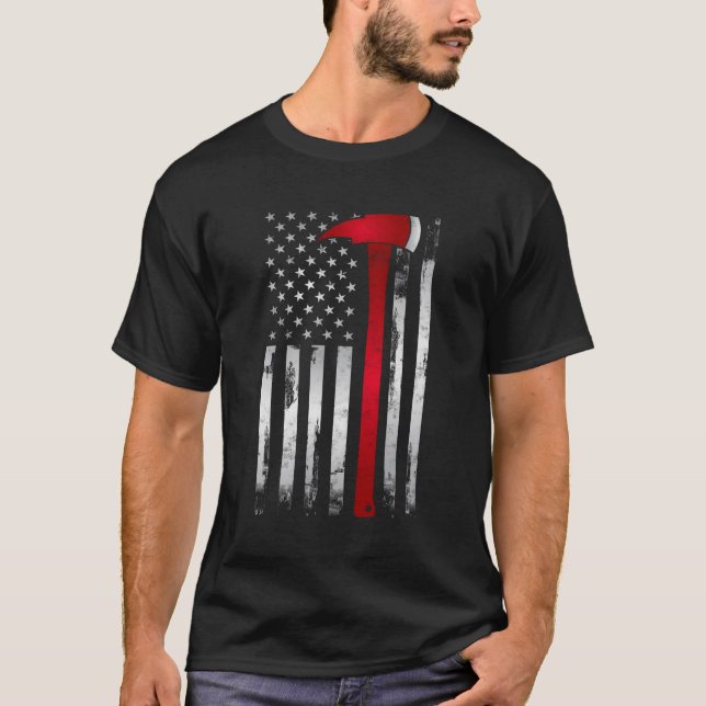 Fire Thin Red Line American Flagga Ax för eldstrid T Shirt (Framsida)