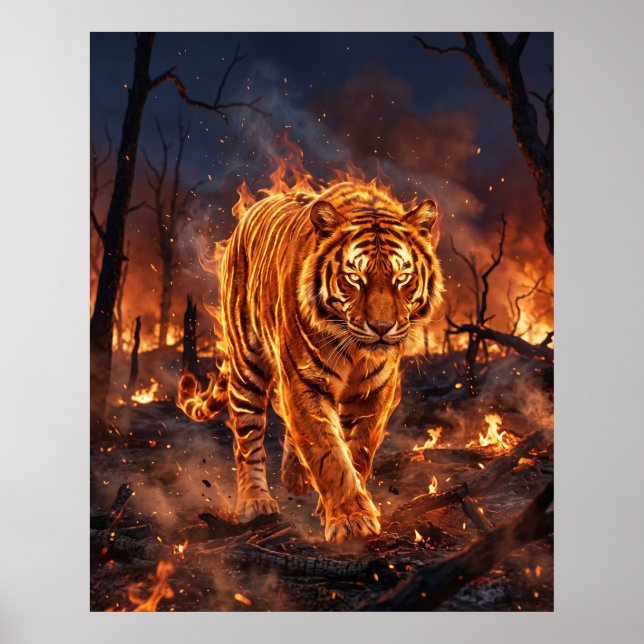 Fire Tiger Burning Wilderness Poster (Framsidan)
