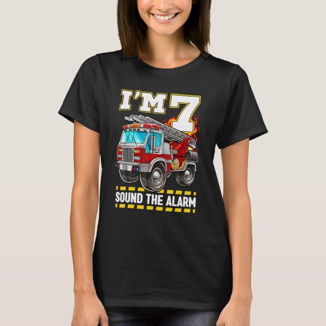 Fire Truck 7th Birthday Boy Toddler Firefighter 7 T Shirt (Framsida)