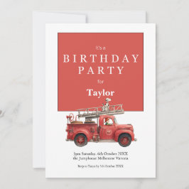 Fire Truck Birthday Invitation | Kids Party Card Kort