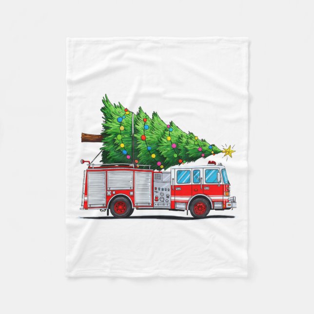 Fire Truck Christmas Tree Xmas Lights Firefighter  Fleecefilt (Framsidan)