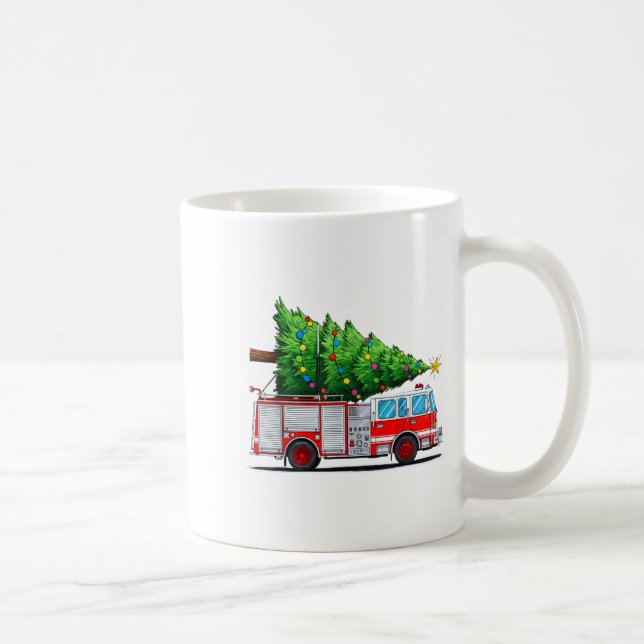 Fire Truck Christmas Tree Xmas Lights Firefighter  Kaffemugg (Höger)