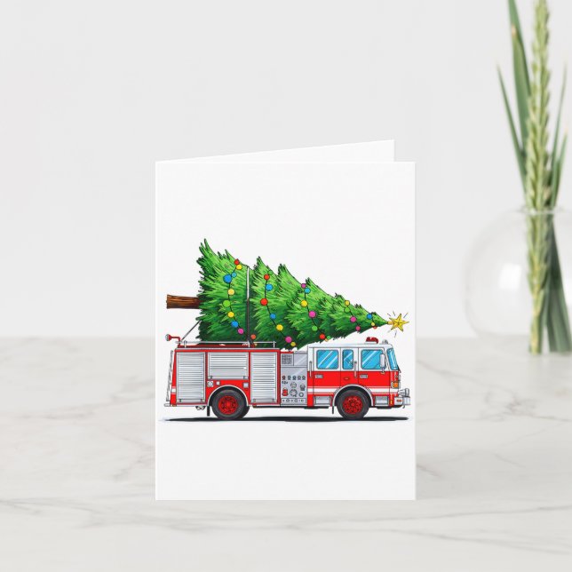 Fire Truck Christmas Tree Xmas Lights Firefighter  Kort (Framsida)