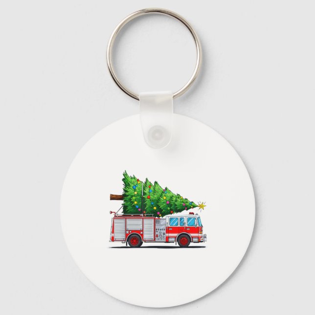 Fire Truck Christmas Tree Xmas Lights Firefighter  Nyckelring (Framsida)