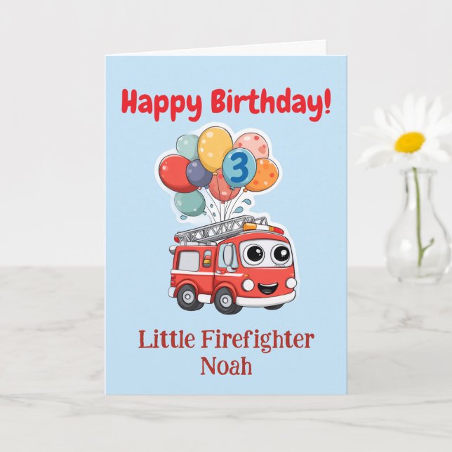 Fire Truck Grattis, Personlig Födelsedag Kort (Liten växt)