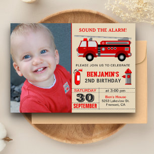 Fire Truck Kids Foto Födelsedagsfest Inbjudan