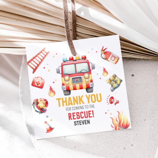 Fire Truck Sound the Alarm Baby Shower Gåvor Etiketter (Fire Truck Birthday Party Favor Tags)