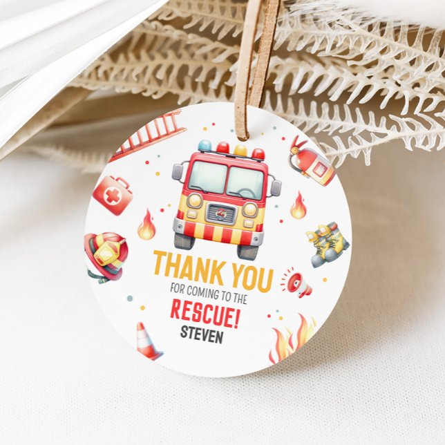 Fire Truck Sound the Alarm Baby Shower Gåvor Etiketter (Fire Truck Birthday Party Favor Tags)