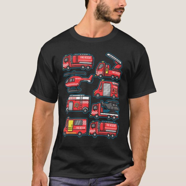 Fire Truck Trucker trailer Ladder kids adults Men T Shirt (Framsida)