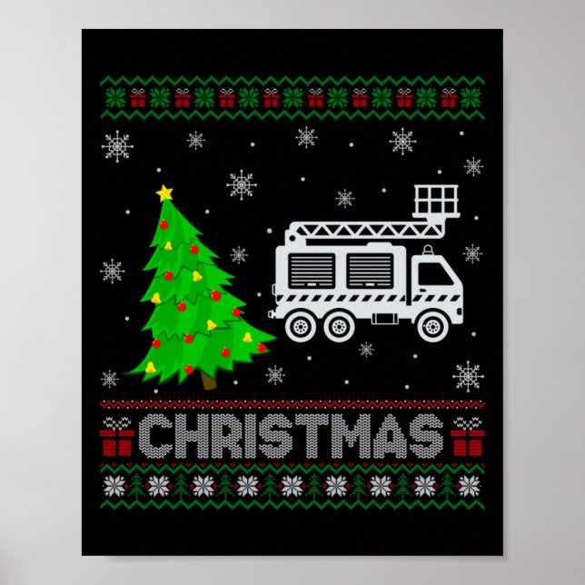 Fire Truck Xmas Tree Lighting Ugly Christmas Sweat Poster (Framsidan)