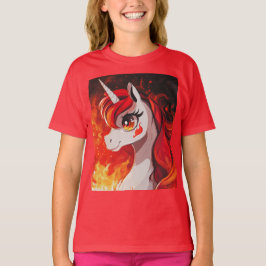 Fire Unicorn stäng upp T Shirt