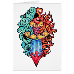 Fire & Vatten Dagger Tattoo Hälsningskort