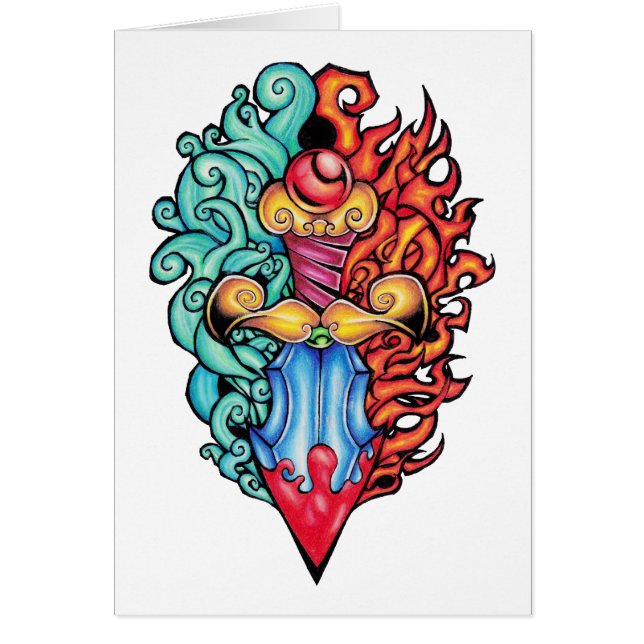 Fire & Vatten Dagger Tattoo Hälsningskort (Framsidan)
