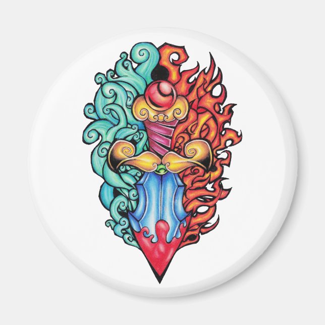 Fire & Vatten Dagger Tattoo Magnet (Framsidan)
