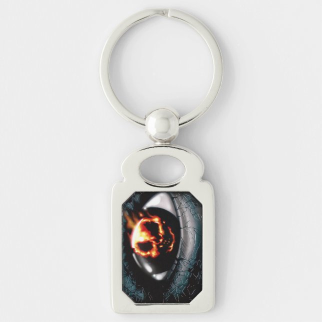 "Fire Vision" Rektangulärt Silverfärgad Nyckelring (Framsidan)