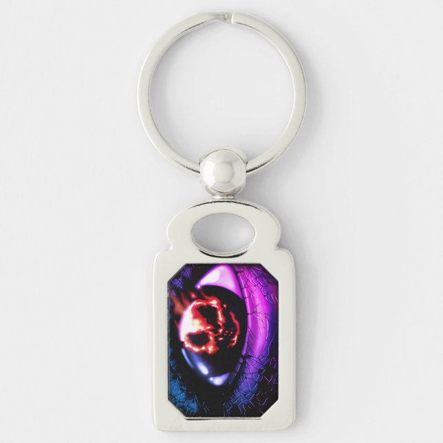 "Fire Vision" Rektangulärt Silverfärgad Nyckelring (Framsidan)