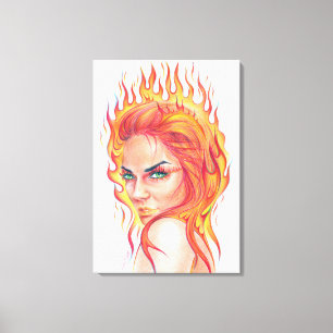 Fire Woman Surreal fantasi Porträtt teckning art Canvastryck