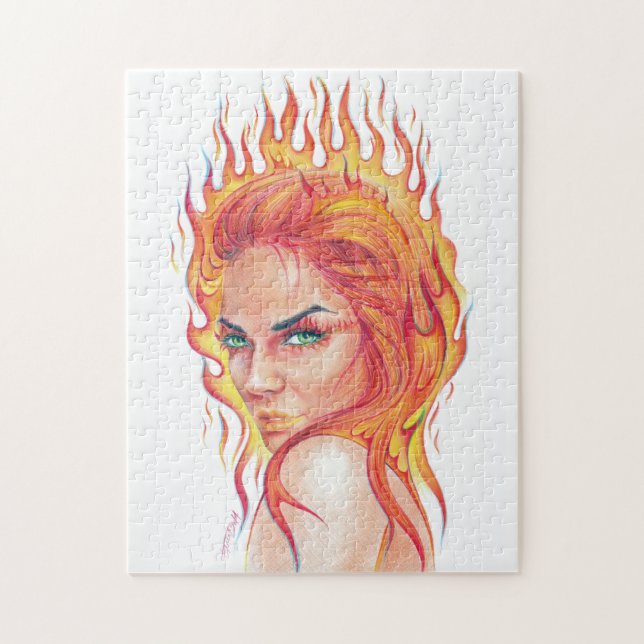 Fire Woman Surreal fantasi Porträtt teckning art Pussel (Vertikal)
