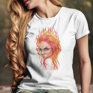 Fire Woman Surreal Fantasy Porträtt teckning art T-shirt