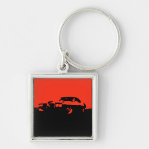 Firebird 1969 - som är röd på mörk keychain fyrkantig silverfärgad nyckelring