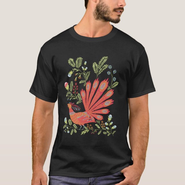 Firebird Blommigt Ukrainska Vyshyvanka Stil T Shirt (Framsida)