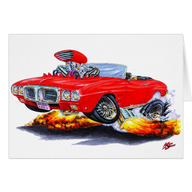 Firebird röd cabriolet 1969 hälsningskort (Framsidan Horizontal)