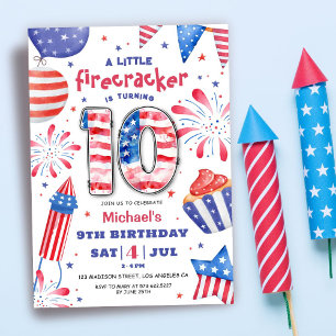 Firecracker 4 juli 10:e födelsedagen Patriotic Cut Inbjudningar