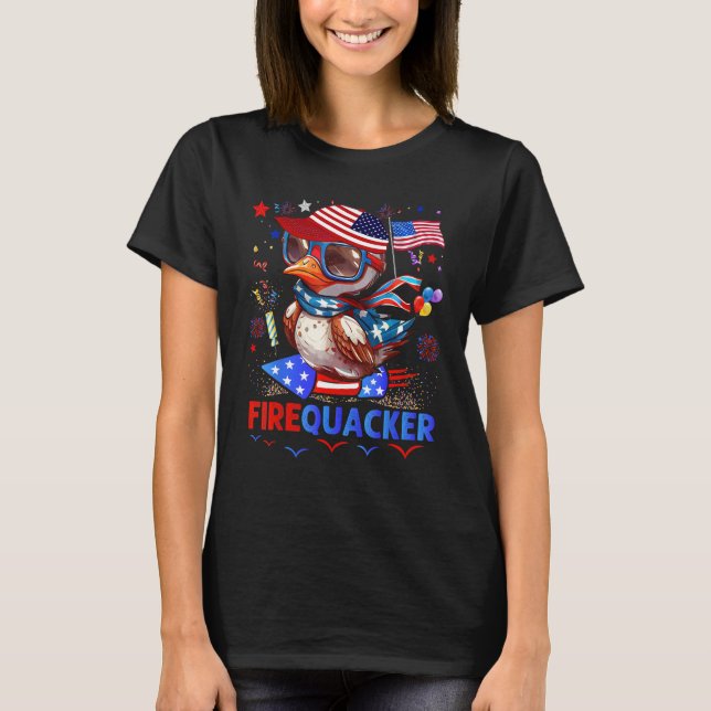 Firecracker Duck 4th of July Patriotic Day Usa Fla T Shirt (Framsida)
