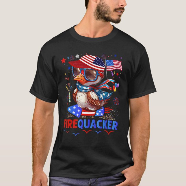 Firecracker Duck 4th of July Patriotic Day Usa Fla T Shirt (Framsida)