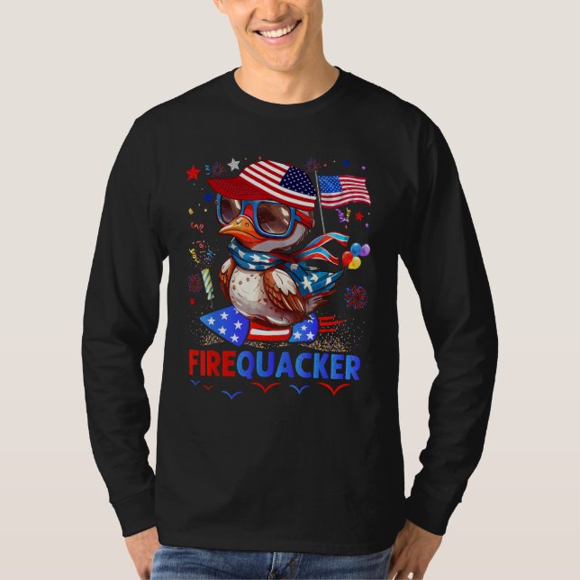 Firecracker Duck 4th of July Patriotic Day Usa Fla T Shirt (Framsida)