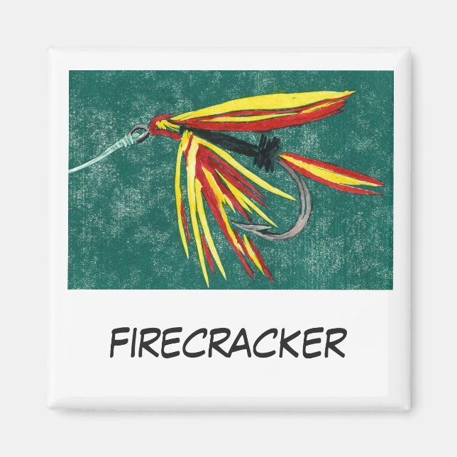 "Firecracker" Flygfiske Art Magnet (Framsidan)