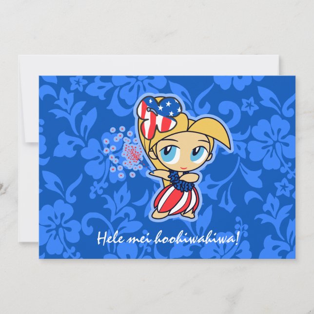 Firecracker Hula Girl Patriotic Investigations Inbjudningar (Framsida)