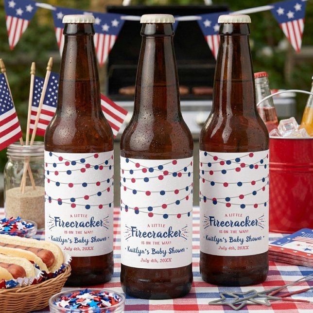 Firecracker På Väg! 4:e Juli Baby Shower Ölflaska Etikett (Skapare uppladdad)