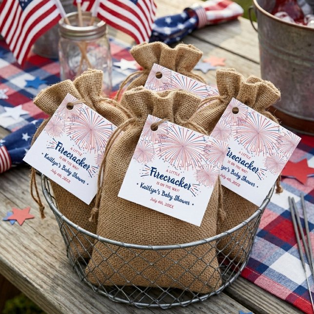 Firecracker På Väg! 4:e Juli Bebis Shower Gåvor Etiketter (Skapare uppladdad)