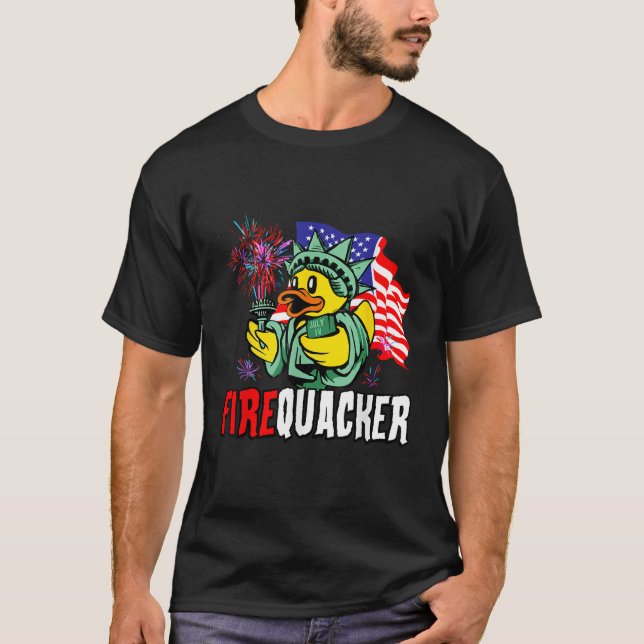 Firecracker USA flagga Funny Firequacker Anka 4:e  T Shirt (Framsida)