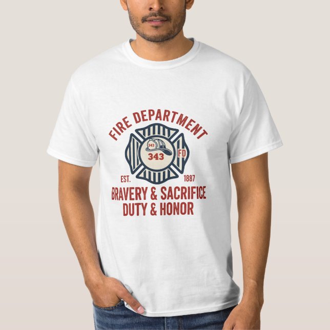 Firefighter 343 Bravery Sacrifice Duty Honor  T Shirt (Framsida)